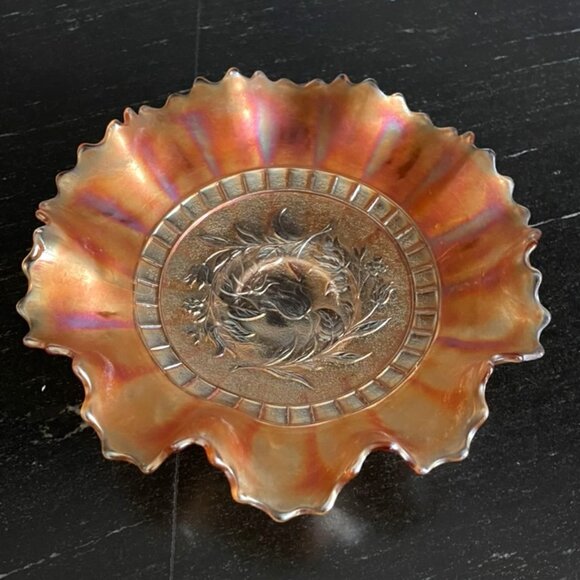 Antique Carnival Glass by Dugan "WindFlower" Ruffled Bowl Iridescent c1910 EC - Picture 1 of 11